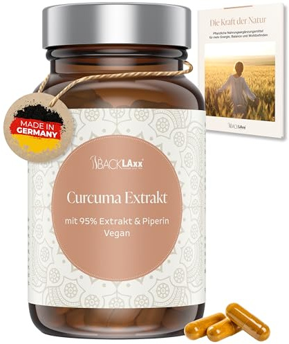 BACKLAXX® Curcuma Extrakt 95% Curcuminoide & Piperin, 90 Kapseln, vegan | Curcuma Kapseln: 315 mg Extrakt (95% Curcuminoide), 300 mg Bio-Kurkuma Pulver & schwarzer Pfeffer Extrakt, 90 Tage Vorrat