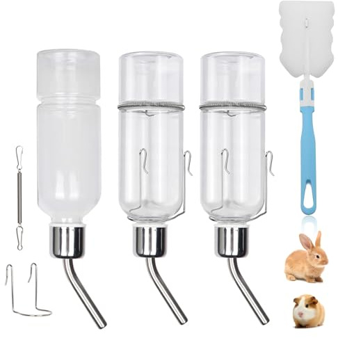 Biberon pour Lapin 350 ML avec Support - 3 Pack, Bouteille d‘Eau Accroche pour Rongeurs (Hamster, Cochon d‘Inde, Chinchilla)