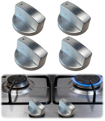 Alyxiavia Lot de 4 boutons rotatifs en métal pour cuisinière à gaz, axe de 6 mm, boutons de commande universels pour cuisinière à gaz, plaque de cuisson, interrupteur de rechange robuste pour