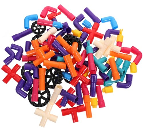 FUNOMOCYA Set 96 Pezzi Blocchi di Costruzione Tubolari ad Incastro, Giocattolo Educativo per Forme Geometriche e Colori Assortiti, Sviluppo Creatività e Coordinazione Colore Colore Casuale