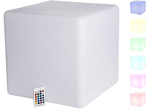 VERDOBA LED Würfel Outdoor mit Akku - LED Cube mit USB-C Anschluss - Leuchtwürfel Outdoor mit Farbwechsel - Outdoor Garten Beleuchtung Leuchtwürfel als Sitz & Tisch für außen & innen (Würfel, 50 cm)
