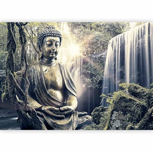 murando Fotomurales 150x105 cm XXL Papel pintado tejido no tejido Decoración de Pared decorativos Murales moderna de Diseno Fotográfico Natur Buda Zen Spa Bosque Cascada h-C-0032-a-d