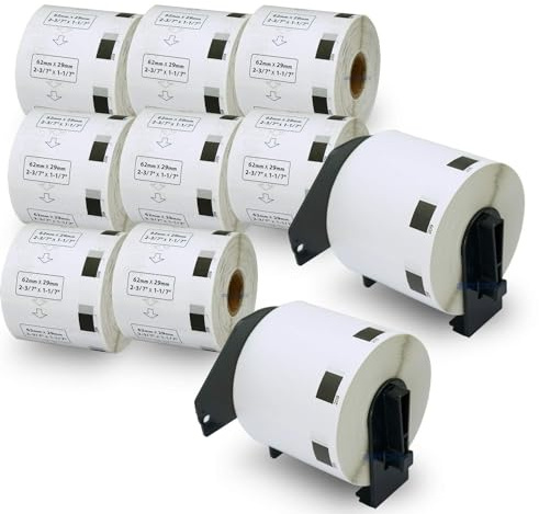 BETCKEY - 10 Rotoli DK-11209 Etichette per Indirizzi Compatibile con Brother, 62mm x 29mm, 8000 Etichette per Stampanti di Etichette Brother QL (2 Portaetichette Riutilizzabili)