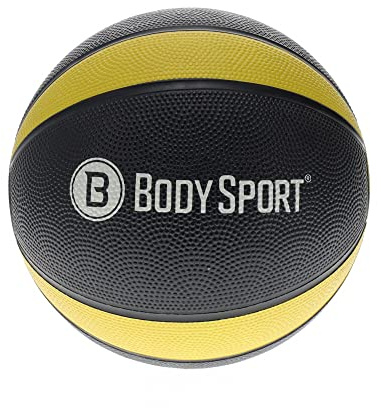 Body Sport Medicine Ball, 8 lb., 26.2-Inch Circumference, Yellow/Black Weighted Exercise Ball at-Home Gym Equipment Fitness Workout Ball Cardio & Torso Strength Training,ZZRMB08