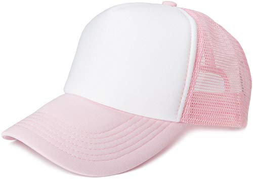 styleBREAKER Unisex 5-Panel Trucker Cap mit Mesh-Einsatz | verstellbares Basecap mit Click Snap Verschluss | luftiges Netz Cap für Damen und Herren, Farbe:Weiß-Babypink