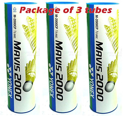 YONEX Mavis 2000 Nylon Turnier Shuttle (1/2 Dutzend) (Pkg von 3 Tubes (18 Stücke) -Gelbe Medium Speed) Pkg von 3 Röhren (12st) -Gelbe mittlere Geschwindigkeit