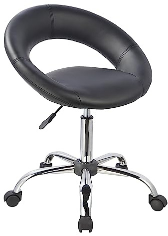 Duhome Drehstuhl mit Rollen, Rollhocker Kunstleder Drehhocker Schminktisch Hocker mit Lehne Arbeitshocker Bürohocker Höhenverstellbar, Schwarz