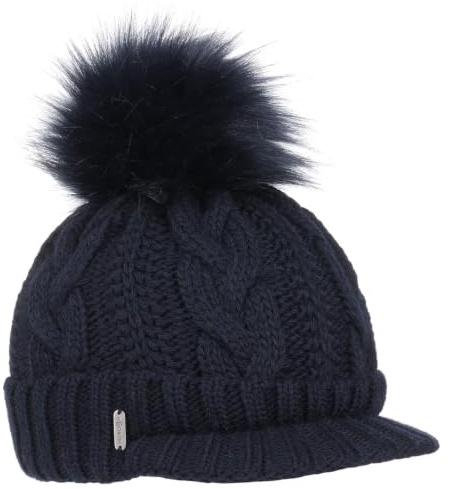 McBURN Britta Cable Knit Peak Pull On Mütze Bommelmütze Wintermütze Strickmütze Damen - Made in Italy mit Schirm, Futter, Futter Winter