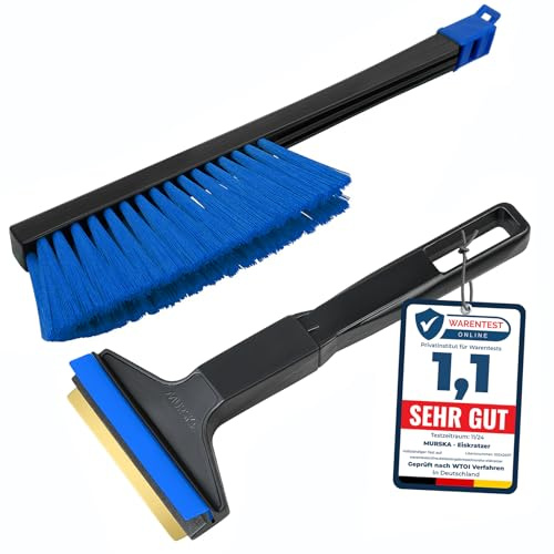 Set Eiskratzer Auto mit Besen - Murska Schneebesen Auto - schnell, einfach & mühelos - Messing Scheibenkratzer - praktisches Profi Set - Schneekratzer & Schneefeger Schneebürste Finnland Schwarz Blau