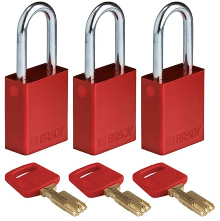 Brady (ALU-RED-38ST-KA3PK) Cadenas de condamnation SafeKey Anodized Aluminum avec anse en Acier 38.00 mm Rouge KA - Clé identique 3 Pièce(s)