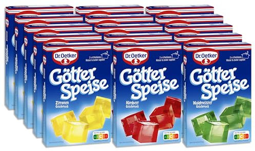 Dr. Oetker Götterspeise im 15er Probier-Set – der wackelige Dessert-Spaß in den Geschmacksrichtungen Himbeere, Zitrone und Waldmeister