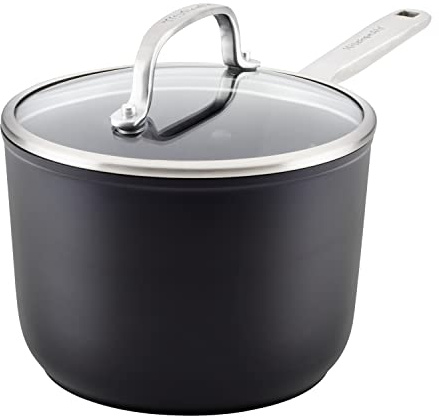 KitchenAid Hard Anodized Induction Nonstick Saucepan with Lid, 2 Quart -Matte Black