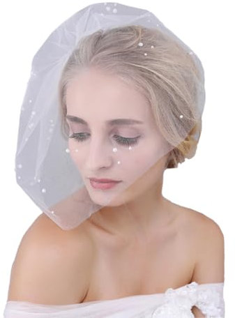 BETHYNAS Brautschleier aus Spitze, Vogelkäfigschleier mit Kamm, bestickte Blume, Hochzeitsschleier, weißer Fascinator, Weiss/opulenter Garten, Einheitsgröße
