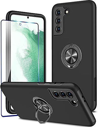 KRAFTCARE for Samsung S22 Plus Case with Kickstand Ring and Screen Protector, Shockproof and Anti Scratch 360° Magnetic Ring Holder Stand Phone Cover for Samsung Galaxy S22 Plus - Black