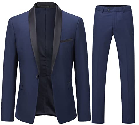 YOUTHUP Costume Homme 2 Pièces à Revers Châle Formel pour Mariage Business | Slim Fit, Smoking, Costard, Veste Pantalon, 1 Bouton, Fente Centrale, Couleur Unie, Elégant