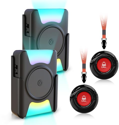 CallToU Personal Alarms for Elderly Wireless Caregiver Pager Call Button Nurse Call System with 2 Waterproof Panic Button 2 Vibrating Flashing Receiver for Seniors/Patients at Home (CC21 01ab 2-2)