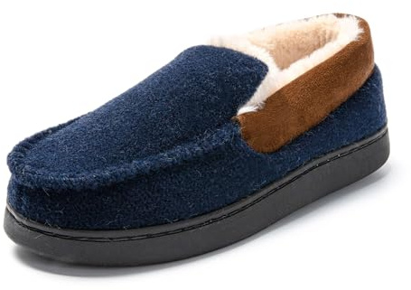 JOMIX Pantuflas Hombre Invierno con Peluche Zapatillas Casa Hombre Cerradas de Felpa Calientes Mocasines Hombre Interior Exterior, Navy, 45 EU
