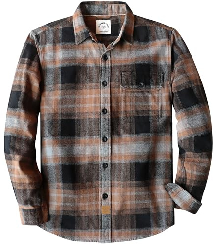 Dubinik® 177 g flanellskjorta för män långärmad Button Down, bomullspläd, Brun svart, XL