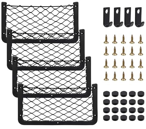Domkan 4 Stück Aufbewahrungsnetz, Gepäcknetz Auto, Kofferraum Netz, 36 x 18cm Ablagenetz, Elastisch Netztasche Mit Haken für Wohnmobil, Wohnwagen, LKW