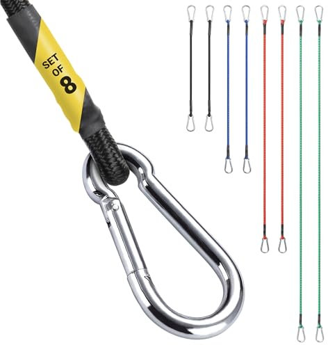 PRETEX 8er Set Expander Spanngummi mit Karabiner - 8X Spanngurt Karabiner - Spanngummi Set mit 4 unterschiedliche Längen und Farben - 8X Gummizug mit Haken - Spannband mit Haken