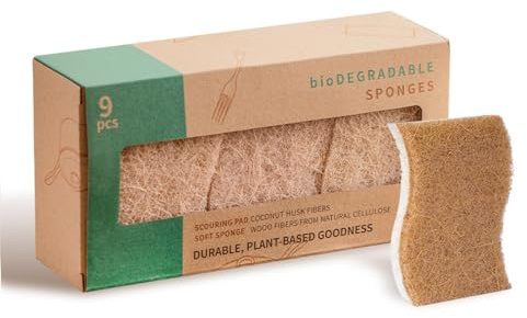 9 st naturliga kökssvampar för rätter naturlig svamp – miljövänlig kokosfiber och träsvamp-naturlig trämassa bomull kök diskborste