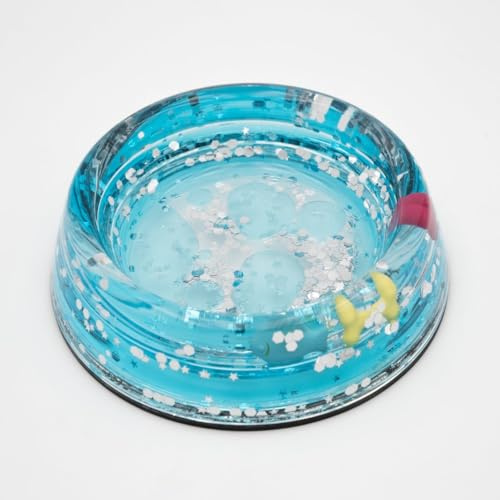 HAPPY JACKY Napf Hund aus Acryl Größe S blau | Rutschfester Napf Hund mit Schneekugel-Effekt | Geeignet für kleine Hunde mit dekorativen Figuren