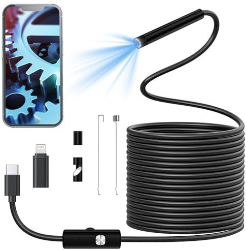 Endoskopkamera mit Licht,1080P HD Endoskop-Kamera Handy mit Licht Wasserdichtes IP67 Kein WLAN Rohrkamera Inspektionskamera Kanal-kamera Handy mit 8 LED Licht für Android & iOS,Tablet (16.4 ft/5m) (1)