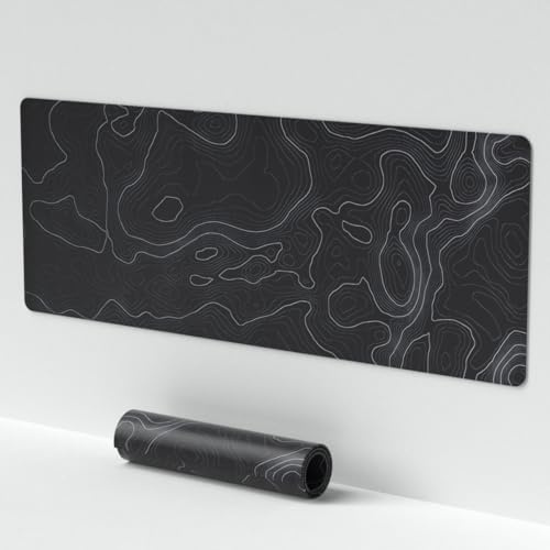 Schwarze Gaming Mouse Pad Extended Mouse Mat Topographic Mouse Pad Große Rutschfeste Schreibtischauflage für Tastatur und Maus (300 * 700 * 3mm)