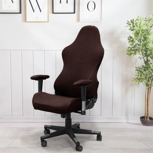 Highdi Funda para Silla Gaming Elasticas, Fundas para Sillas de Juego de Oficina con Reposabrazos Lavable Removible Protector Universa para Silla de Ordenado (Marrón Oscuro)