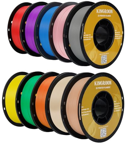 Kingroon PLA Filament 1.75mm, Bündel PLA 3D Drucker Filament Maßgenauigkeit ±0,02mm, 10KG Spule (22 LBS) PLA Filament für 3D Drucker, Rot Grün Blau Gelb Violett Orange Hautfarbe Rosa Holz Silber