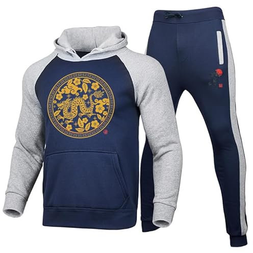 oneforus Felpa con Cappuccio Drago Cinese da Uomo + Pantaloni Set di Due Pezzi Kung Fu Arti Marziali Stile Cinese Tuta Stampata 3D Abbigliamento Sportivo