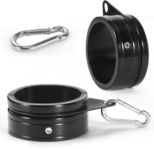 Flag Pole Rings, Aluminum Alloy Flag Pole Clips Swivels 360° Rotating Anti Wrap Mounting Ring with Carabiner, Flag Pole Kit Parts for 1.75-2.02 Inch Diameter- Pack of 2 (Black)