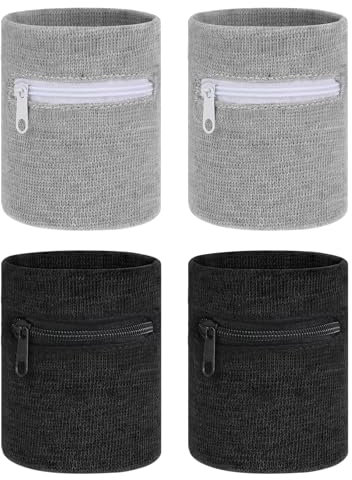 4 Stück Handgelenktasche Sport Handgelenk Schlüssel Tasche, Schweißbänder Handgelenk Beutel Damen mit Reißverschluss, Schweissband Handgelenk Herren, für Joggen, Gassi gehen, Fahrrad, Laufen und Yoga