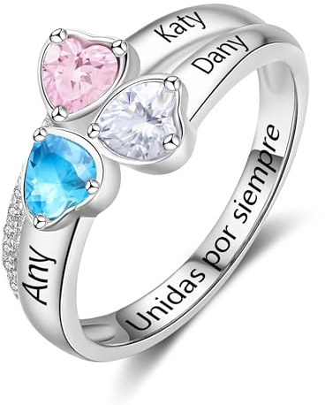 Personalisierter Damen Ring 925 Silber Mit Namen Geburtssteine Herz Sterling Silber Ringe Frauen Geburtstag Weihnachten Jahrstag Geschenke Für Mutter Ehefrau Freundin