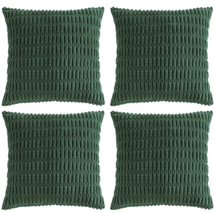 FDTERN 4er Set Kissenbezug 45x45 Dunkelgrün Flauschig Kordsamt Kissenbezüge Dekorative Kissenhülle Dekokissenbezug Sofakissen Dekokissen Deko für Sofa Schlafzimmer Wohnzimmer