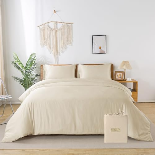 bienDo King Size Duvet Cover Sets, Beige, Bamboo-Vegan Silk - Cooling, Silky Soft, Luxury, Temperature Regulation, 400 Thread Count