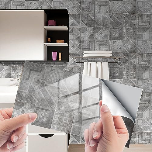 Fliesenaufkleber Grauer Stein Selbstklebende Klebefliesen, Wandfliesen Aufkleber,Wasserdicht Fliesensticker Fur Kuche Badezimmer Dekorative Stickerfliesen,Wohnzimmer Dekoration