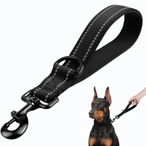 Kurzführer Hund 30cm, Hundeleine kurz mit Metallclip und Weiche Polsterung, Reflektierend Nylon Hundeleine Geeignet für Mittlere Große Hunde(Schwarz,S)