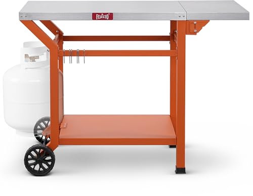 Feasto Tavolo per barbecue da esterno, 101 x 50 cm, mobile per forno per pizza con ruote, per barbecue all'aperto, preparazione di alimenti, carrello da banco in acciaio inox con ripiano portaoggetti