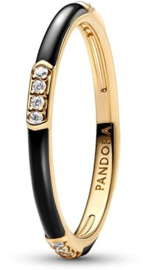 14 Karat vergoldeter Ring mit klaren Cubic Zirkonia und schwarzem Emaille