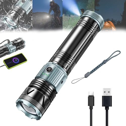 TorchMaster X9 Multi-Mode Tactical Flashlight, Torchmaster X9 Flashlight with 8 Modes, LED Tactical Flashlights High Lumens, Adjustable Zoom, Rechargeable for Home Camping (A)