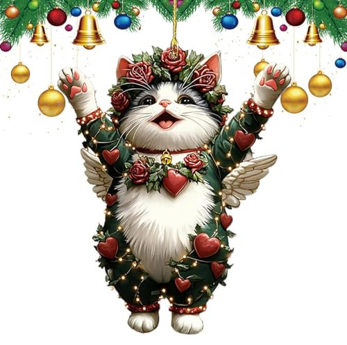 Weihnachtsbaum-Katzen-Anhänger, Weihnachts-Katzen-Anhänger-Dekoration,Acryl-Weihnachtsanhänger, niedliche Katzendekoration - Innen- und Außenbereich, saisonale Dekoration, Damen- und Kinder-Taschenanh