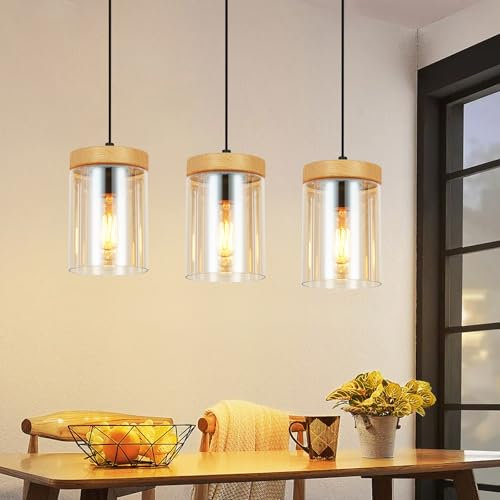 ZMH Pendelleuchte Esstisch Esszimmerlampe Vintage- E27 Hängelampe Wohnzimmer Glas Esstischlampe 3 Flammig Hängeleuchte Retro Pendellampe Schlafzimmer Höhenverstellbar für Küche(ohne Leuchtmittel)