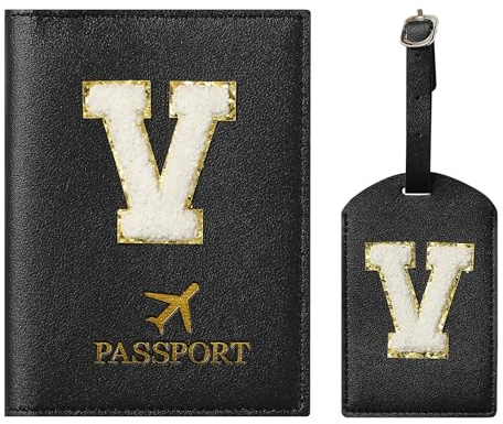 Set di porta passaporto e etichetta per bagagli ZVRSUA con toppa con lettere, custodia per passaporto personalizzata, accessori personalizzati per viaggi, regalo, molto carino per donne, adolescenti