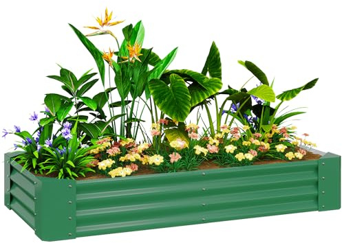 Outsunny Galvanised Raised Garden Bed, 180 x 90 x 30cm, Green | with Reinforcing Bars, Outdoor Raised Planter, Open Bottom, for Vegetables, Flowers, Herbs
