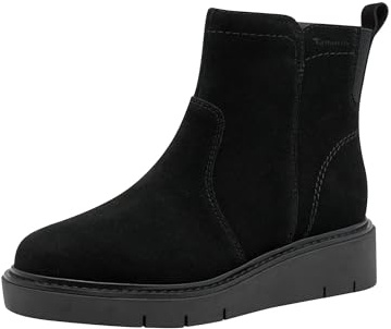 TAMARIS dam komfort boot platt halvlång stövel, svart mocka, 41 EU, Svart mocka, 41 EU