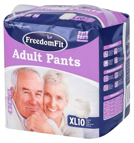 Premium Adult Incontinence Pants Pull Up Diaper for Men and Women, XL Size, 122-160 cm Waist, (Pack of 10) - FreedomFit Supplies