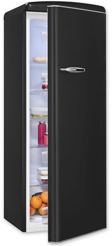Exquisit RKS325-V-H-161E - Frigorifero retrò, senza congelatore, 229 litri, grande, 5 ripiani, scomparto per verdure, controllo della temperatura, colore nero opaco