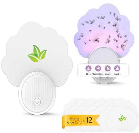 Trappola Insetti Volanti,trappole per mosche da interni (2 dispositivi + 12 carte colla),Casa Sicura, Trappole Moscerini,trappola per insetti volanti plug-in per zanzare,mosche,mosche della frutt