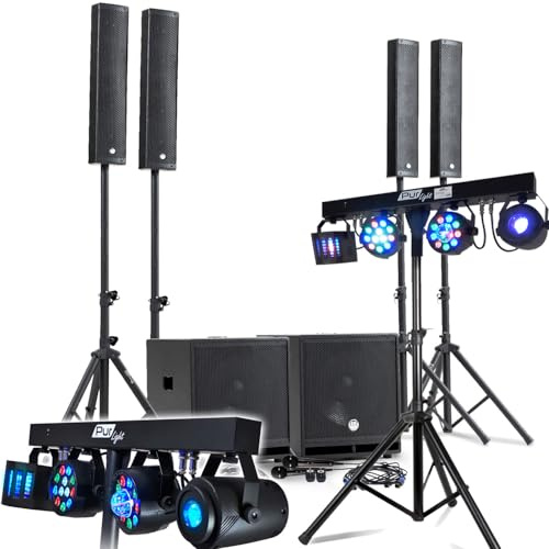 KIT Sono Complet 2400W DJ BM Bmsonic, 4 Enceintes Satellites, 2X Mega SUB 38cm USB/Bluetooth, Câbles, Micros, 2 PORTIQUES LUMIERES